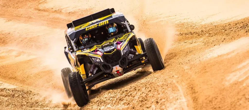 301 BACIUSKA Rosas (LTU), VIDAL Oriol (ESP), Can-Am Factory Team, Can-Am Maverick, FIA W2RC, action during the Stage 3 of the 2024 Abu Dhabi Desert Challenge, on February 29, 2024 in Mzeer’ah, United Arab Emirates © A.S.O/DPPI/B.Roux